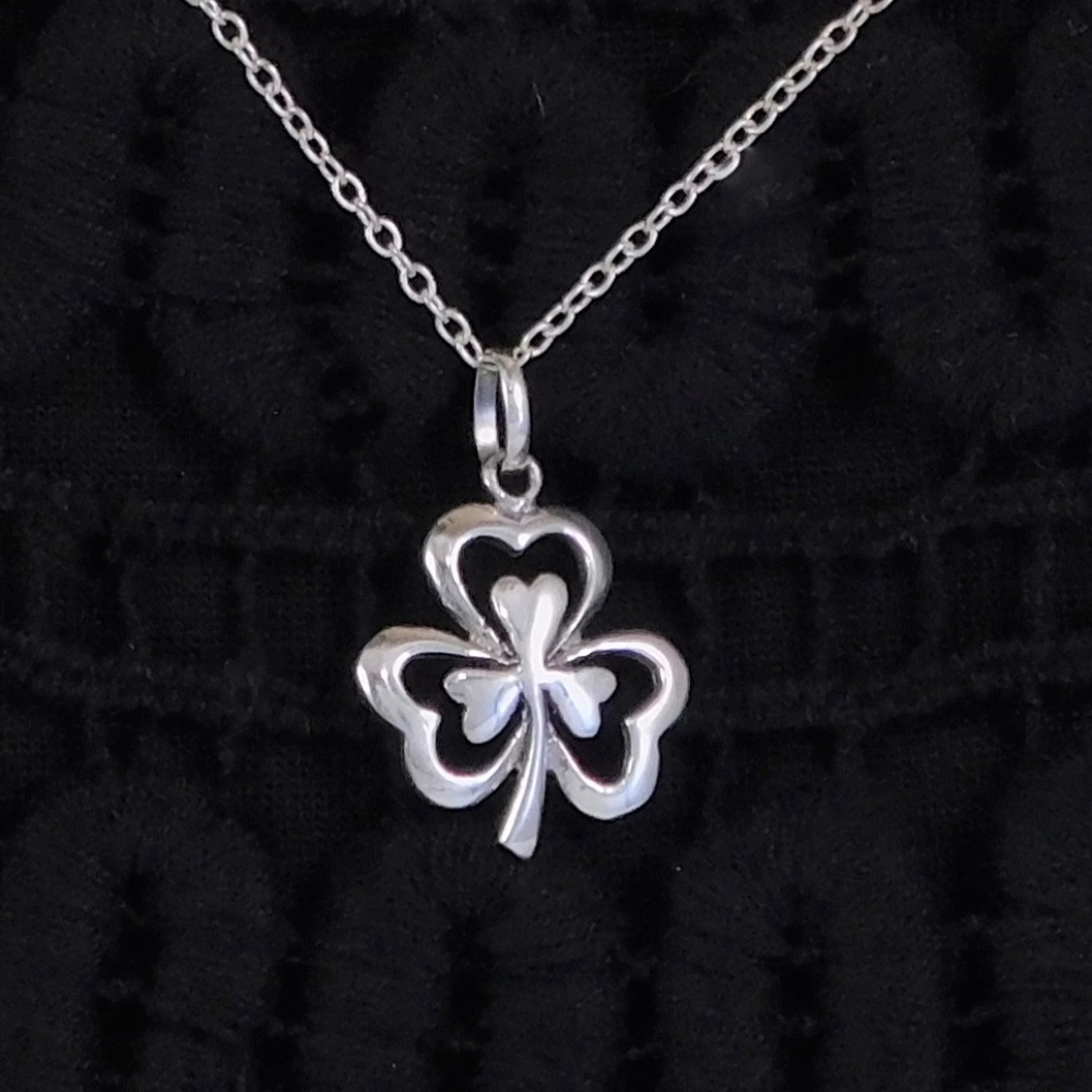 Sterling Silver Shamrock Hearts Necklace